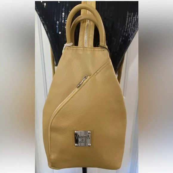 NWT VALENTINA 🇮🇹 MADE IN ITALY SLING BAG BACKPACK  MUSTARD YELLOW - Picture 6 of 15